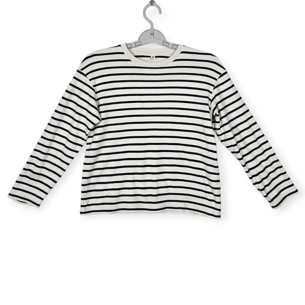 Uniqlo Kids Black and White Striped Long Sleeve Cotton T-Shirt Size 9-10
